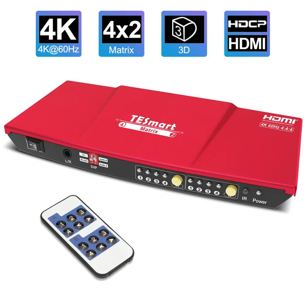 4K HDMI матрица 4x2 HDMI разделитель, сплиттер 4 порта вход и 2 порты вывода с аналоговым стерео(SPDIF) поддержка 4Kx2K@ 30 Гц HDCP