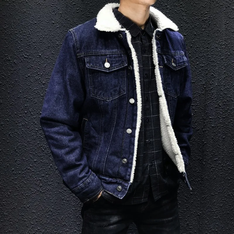 2020 зимняя джинсовая куртка мужская повседневная Флисовая теплая Толстая Бомбер