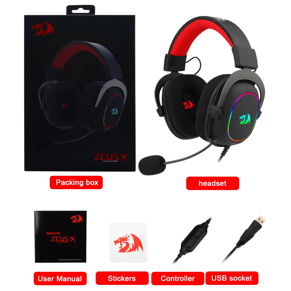 Игровые USB-наушники REDRAGON ZEUS X RGB с шумоподавлением 7 1 объемная Компьютерная