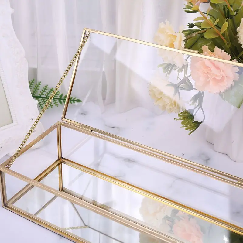 

Rustic Wedding Ring Box Bearer Geometric Storage Holder Transparent Glass Jewelry Decor 85LA