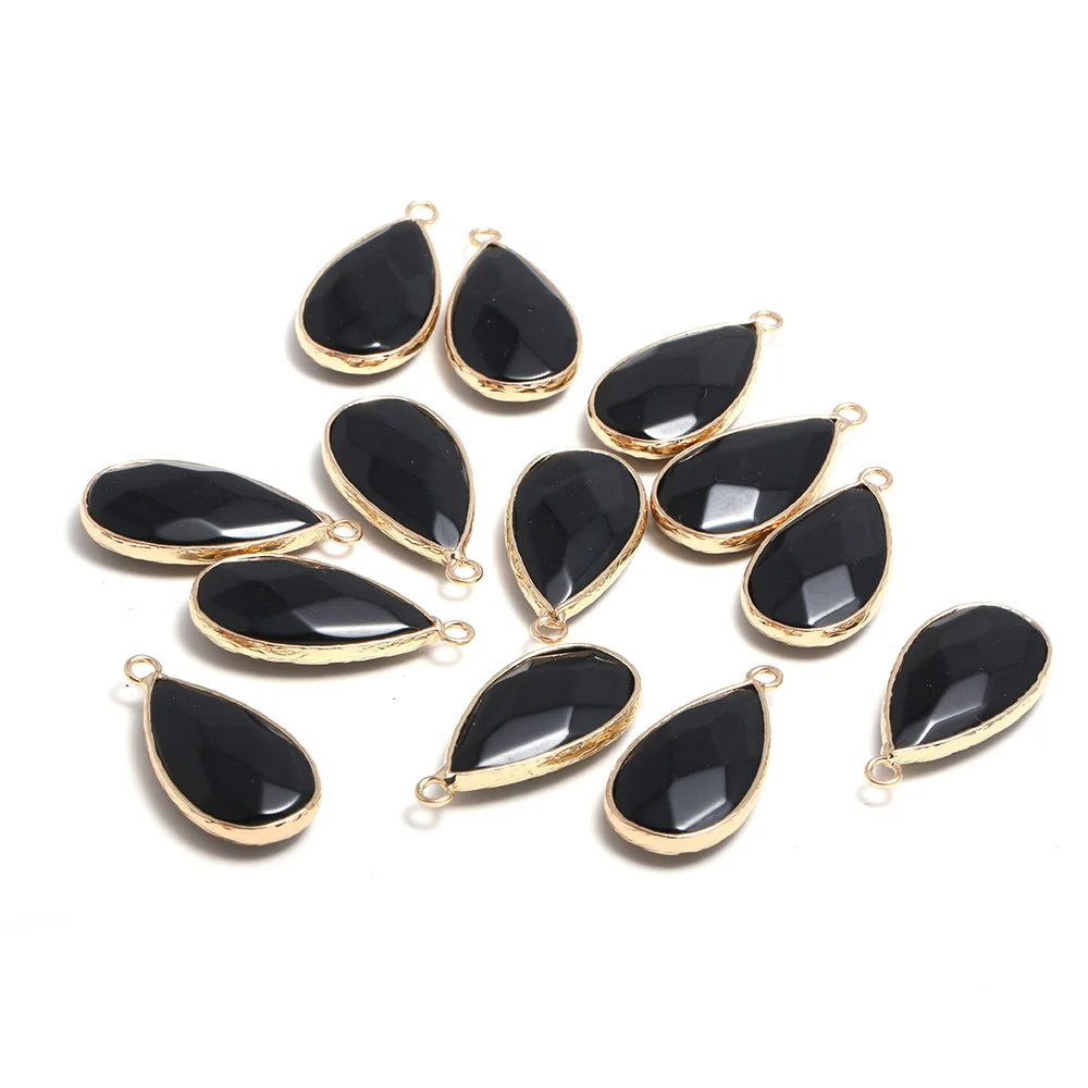 

2pcs Natural Water Drop Shape Faceted Black Agates Stone Pendants for DIY Necklace Earrings Jewelry Making Size 16x30mm