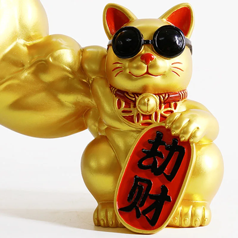 

Muscle Arm Lucky Cat Resin Crafts Cute Animal Gift Modern Home Decor