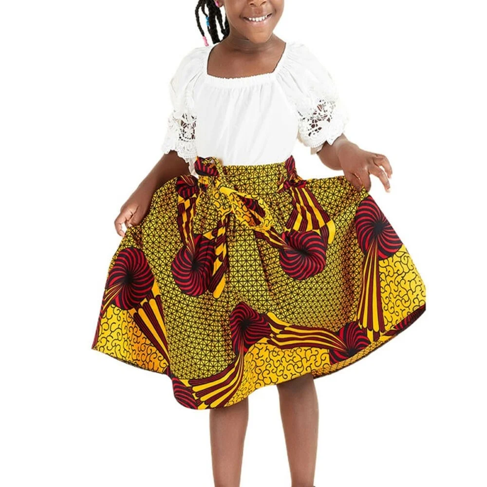 

Kids Girls African Style Floral Printed Skirt Summer Casual Holiday Party Dress