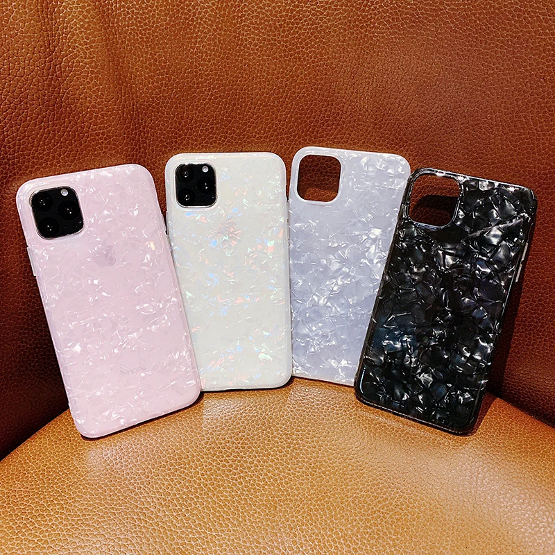 Блестящий чехол для телефона с мраморным раковиной iphone 11 Pro Max мягкий IMD 6 7 8 Plus X XS XR