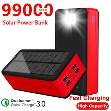 99000mAh Solar Phone Charger High Capacity with 4 USB Port Portable Outdoor Travel Emergency Poverbank for Xiaomi Samsung Iphone