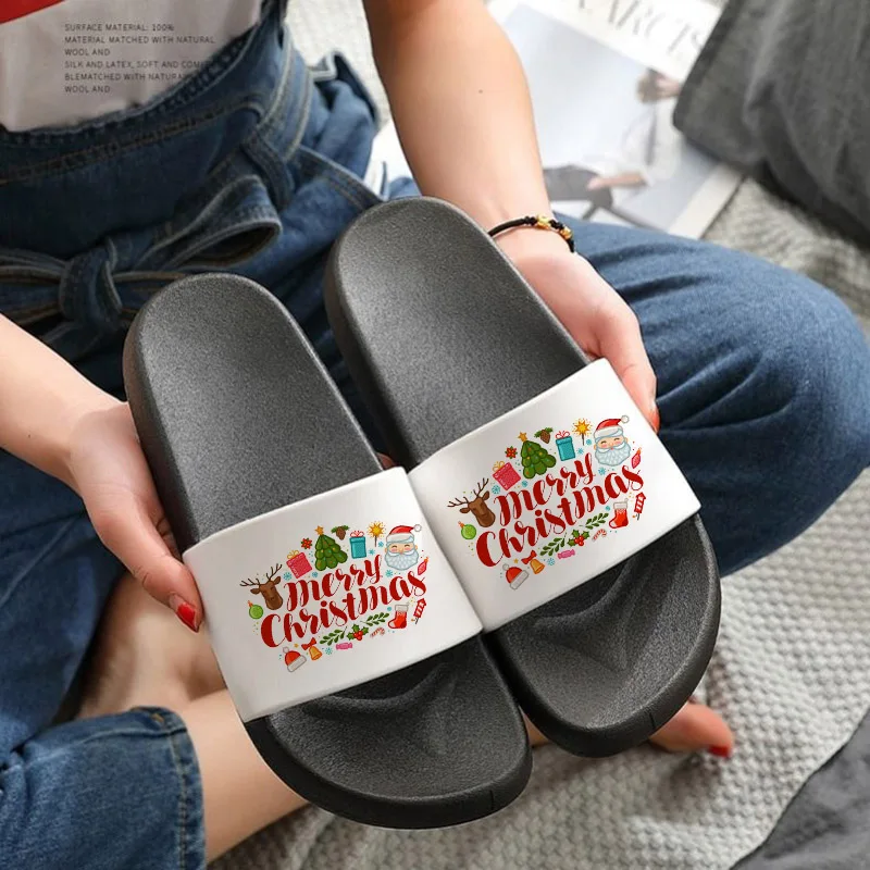 

Merry Christmas Slippers Beach Flip Flops Summer Bathroom Slippers Non Slip Slides Women Slippers Indoor Slippers