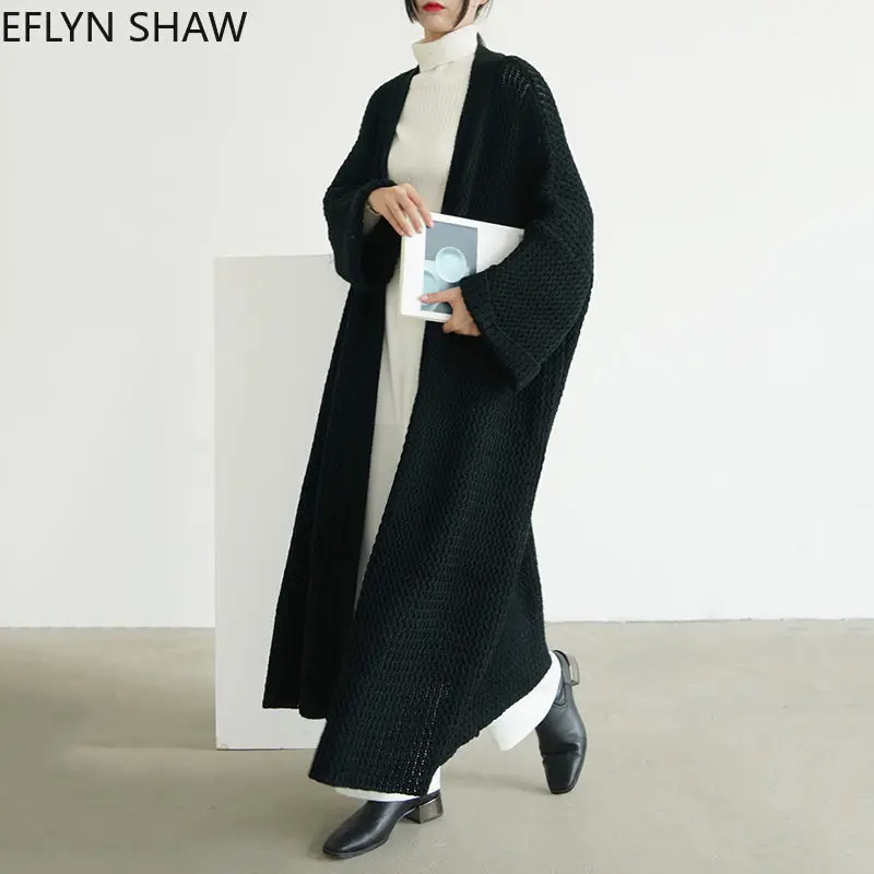 Длинный вязаный кардиган женский шерстяной свободный свитер большого размера