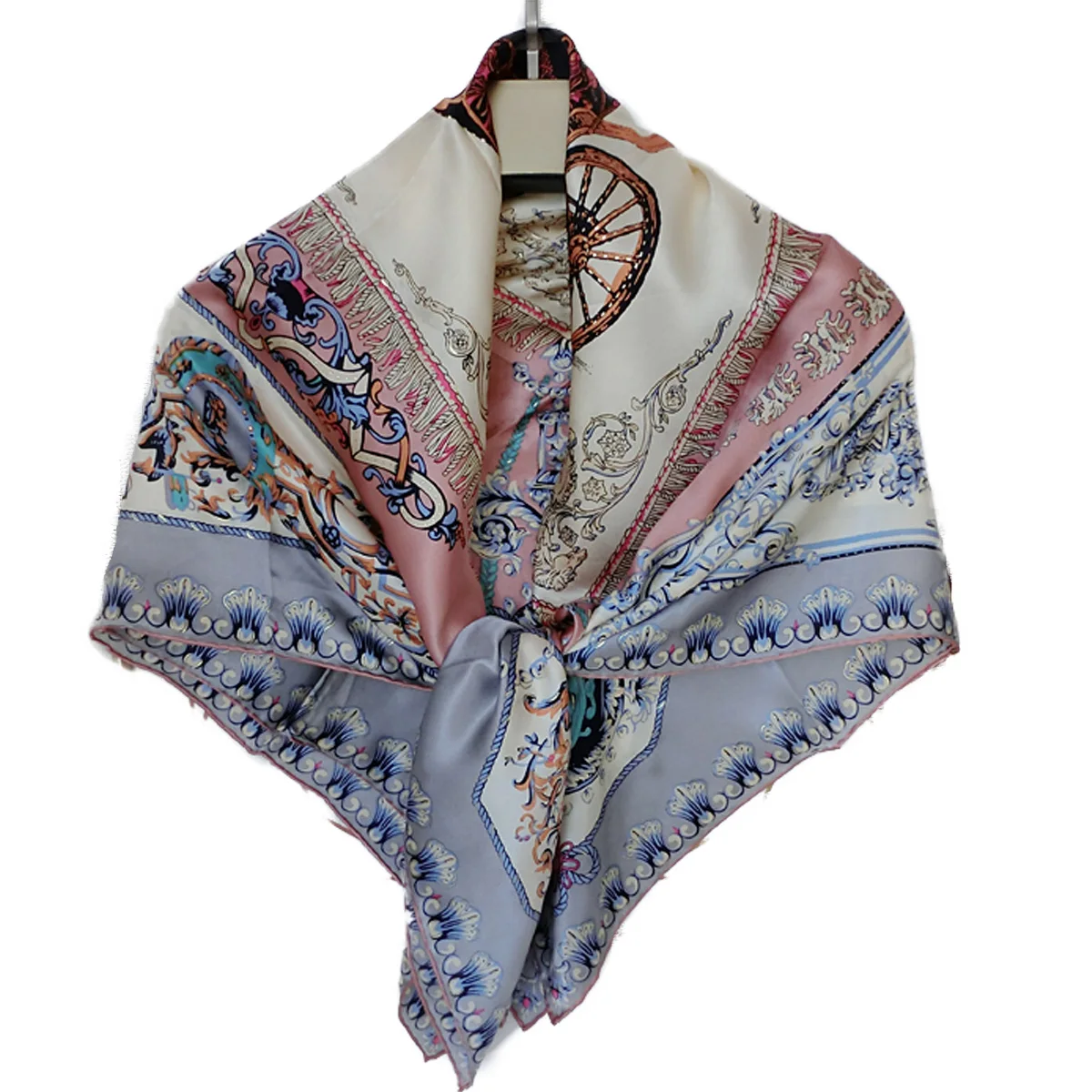 

Vintage 100% Silk Scarf Women's Large Square Shawl Wraps Outdoor Sunscreen Cape Party Accessories Pink 90cm