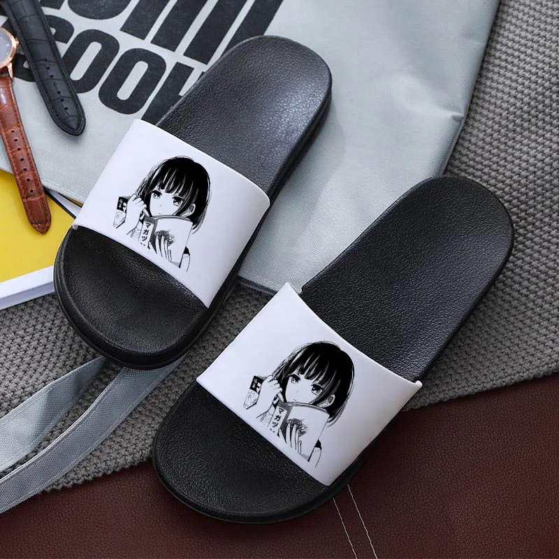 

Japanese manga print summer open-toe slippers Beach Slides Home Slippers Slip on Sandals Female Shoes Flip Flops