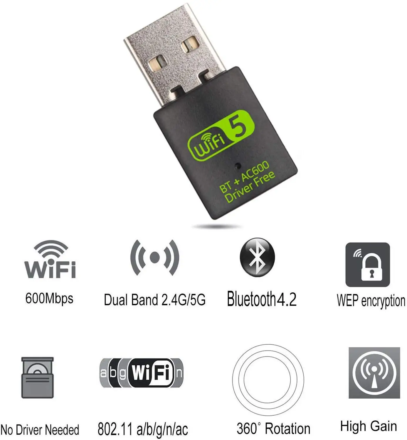 AMKLE WIFI USB ключ BT драйвер приемника Бесплатный Ethernet адаптер 600 Мбит/с
