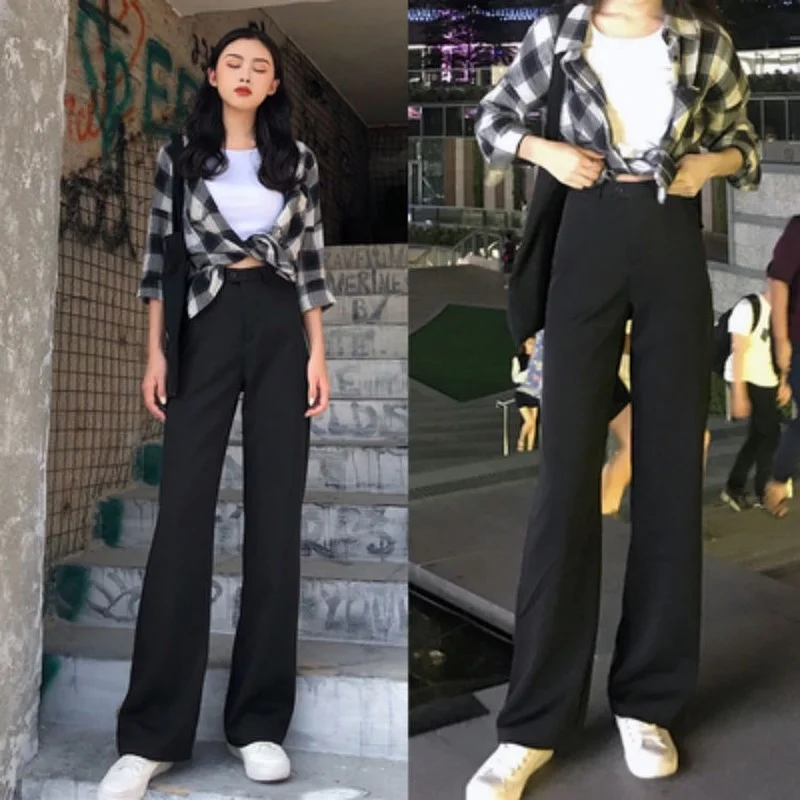 Summer Plus Size Ladies High Waist Wide Leg Pants Ladies Street Casual Loose Solid Color Womens Trousers Thin Mopping Pants New