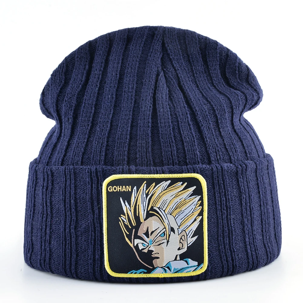 Goku зимние шапки для мужчин вязаная шапка хип-хоп облегающая шапка для женщин дракон вязаная шапочка с помпонами кепка мужская вышивка теплая шапка s