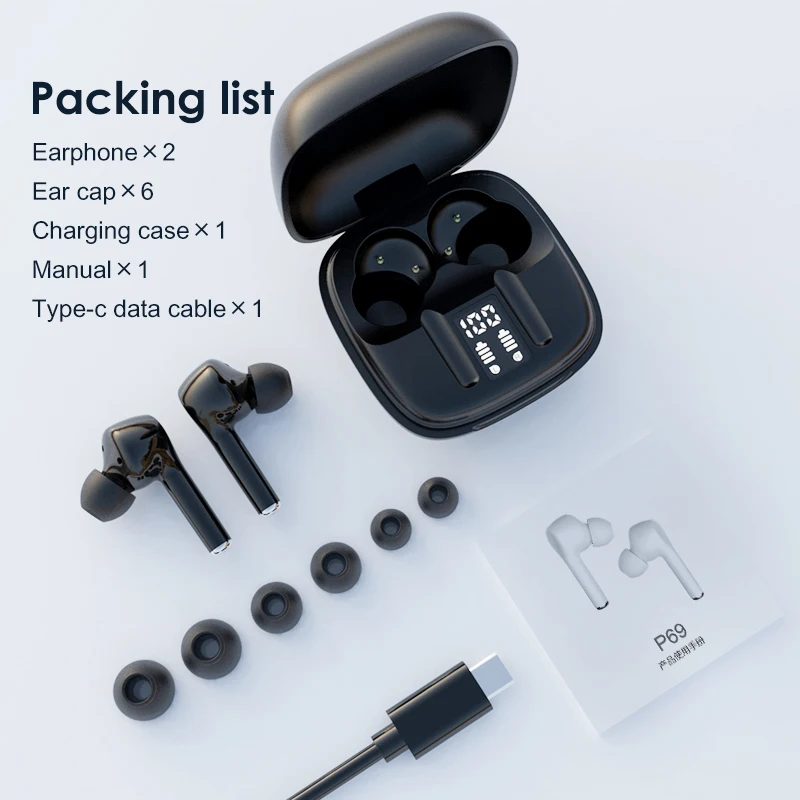 

Original P69 TWS In ear Bluetooth Earphones Mini Wireless earbuds Headphones for apple Xiaomi Redmi AirDots Noise Cancelling