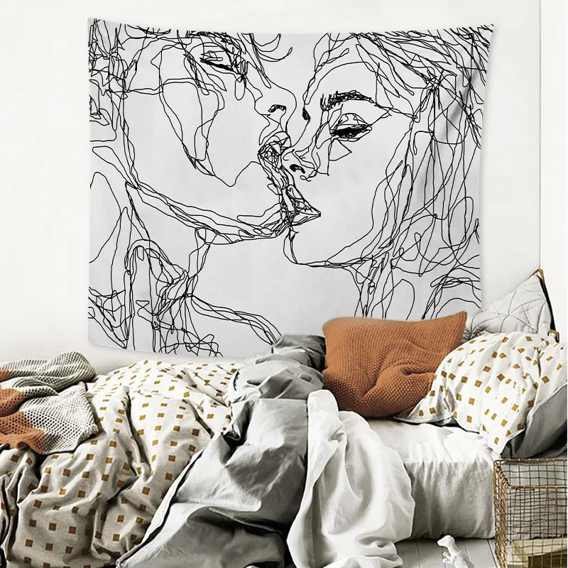 

FFO Picasso Line Draw Tapestry Hanging Boho Decor Hippie Kiss Psychedelic Tapestries Abstract Carpet Wall Background Cloth