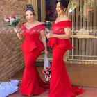 Платье-Русалка Женское длинное красное, с баской, с открытыми плечами