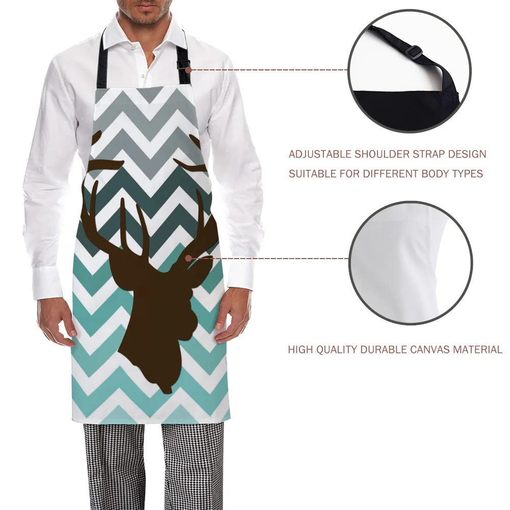 Белый фон с принтом в полоску лося Кухонные фартуки прочный чистящий инструмент