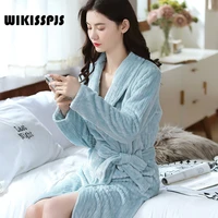 wikisspjs flannel nightgown womens bathrobe long style autumn winter new sleepwear bath robe bride robe furry robe wedding
