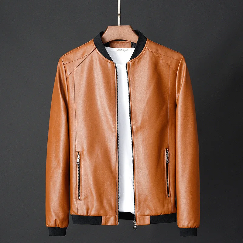 

Slim Pu Leather Jacket Blouson Cuir Moto Homme Stand Collar PU Coat Mens Casual Motorcycle Biker Punk Soft Faux Leather Jackets