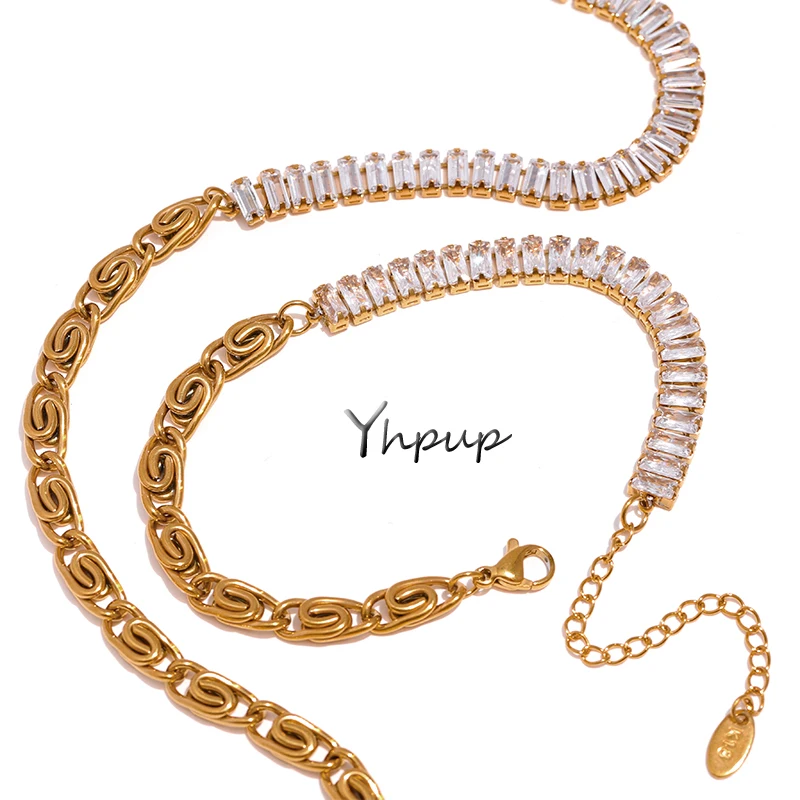 

Yhpup Cubic Zirconia Chain Necklace Bracelet Set 316L Stainless Steel for Women Trendy Set Jewelry бижутерия для женщин 2022