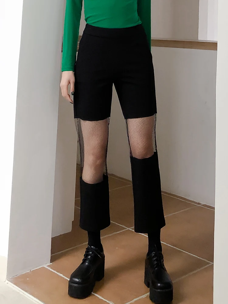 

Original Design Straight-Leg Pants Women's 2021 New Loose Waist Cool Irregular Perspective Mesh Stitching Capri-Pants Fashion