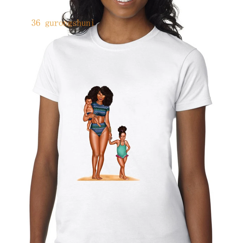 

Melanin Poppin Short Sleeve Cute Casual Black Girl T Shirt Women Summer Tops Super Mom Tshirt Femme Harajuku T-shirt Streetwear