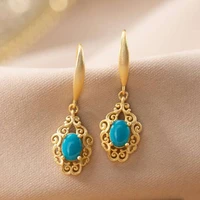 new fashion retro temperament hollow flower shaped simulation blue turquoise earrings for women elegance ear jewelry accessories