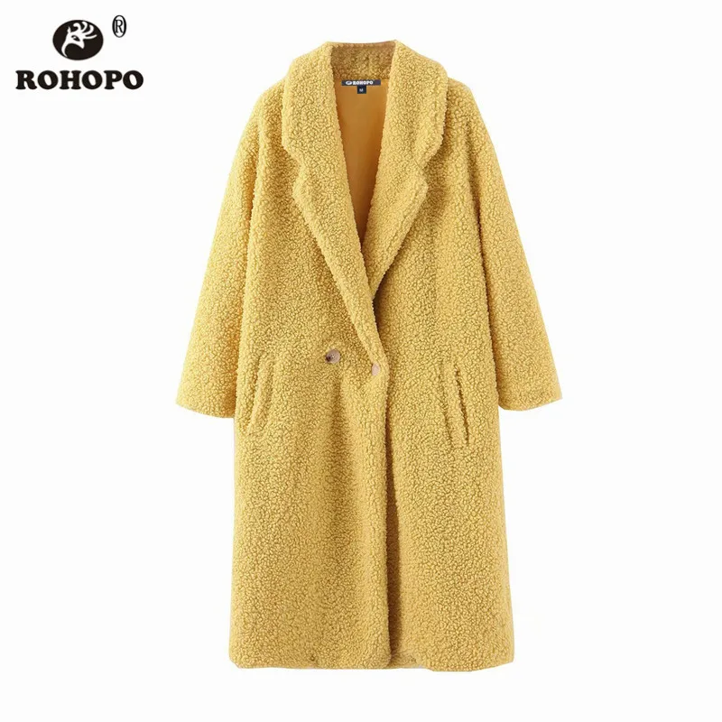 ROHOPO воротник с лацканами длинный рукав шерсть флисовая зимняя куртка пальто