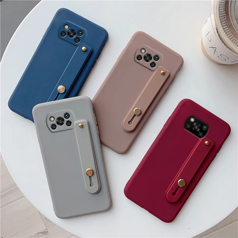 Wrist Strap Phone Holder Silicone Case For Xiaomi Poco M3 X3 Nfc F3 X2 F2 pro Pocophone F1 Finger Grip Soft Back Cover cases