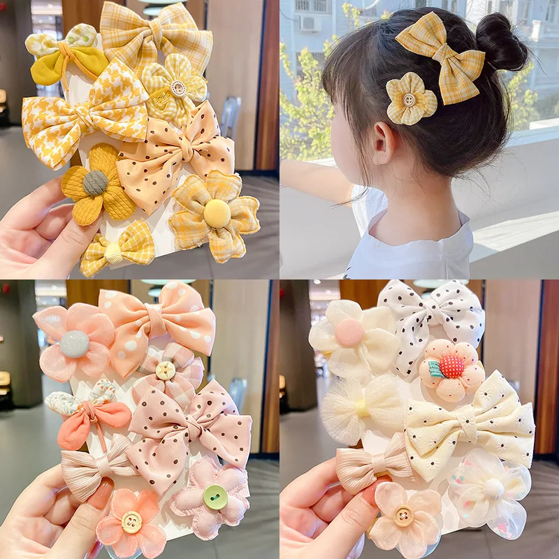 

8PCS/Set New Girls Cute Cloth Bow Flower Hairpins Kids Sweet Hair Decorate Clips Barrettes Headband Fashion Hair Accessories