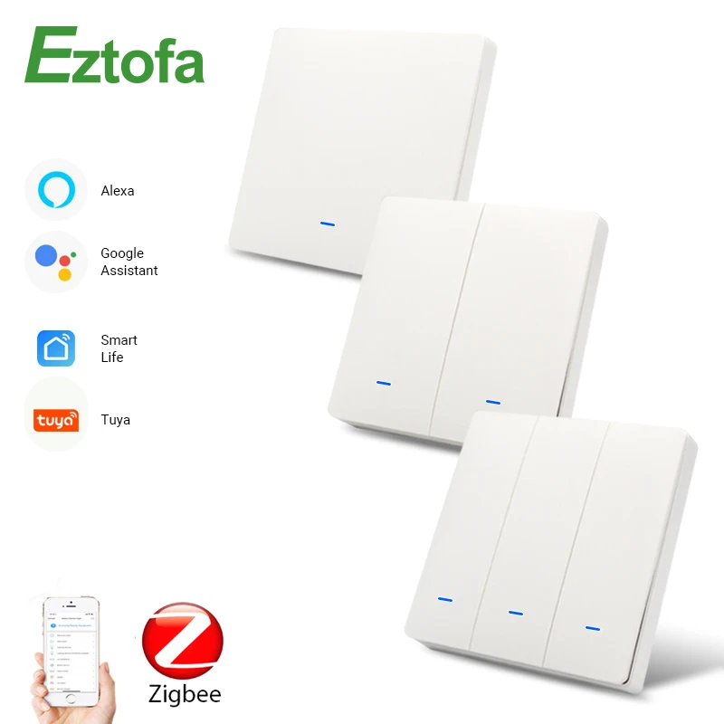 Eztofa Zigbee умная кнопка настенный светильник Переключатель ЕС/Великобритания AC90 250V