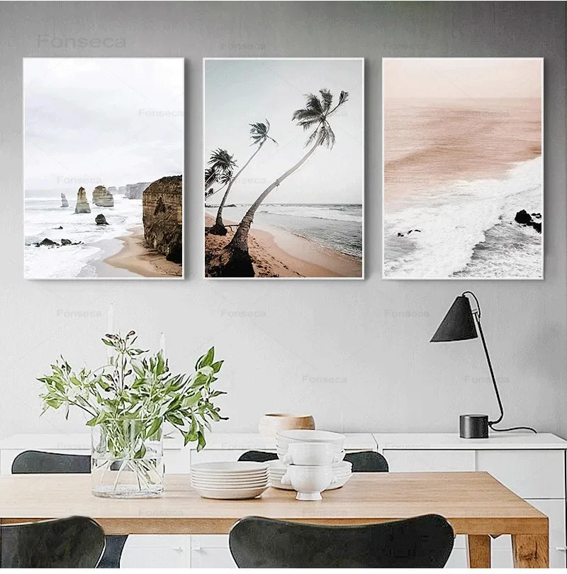 

Coastal Sunrise Nature Scenery poster Nordic Canvas Art Print Sky Sea Sunset Painting seascape wall pictures for home decoration