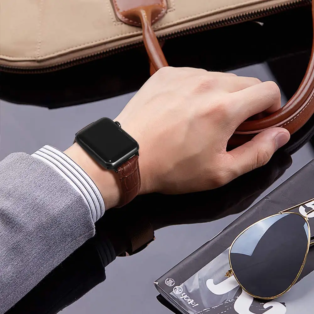 Ремешок из натуральной кожи для Apple watch series 5 4 3 6 SE крокодил Браслет band 44 мм 40 iWatch 42 38
