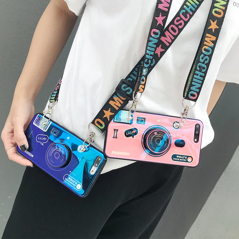 fashion blu ray camera crossbody lanyard phone cases for iphone 11 12 pro xs max x 7 8 plus samsung s20 with stand cover coque free global shipping