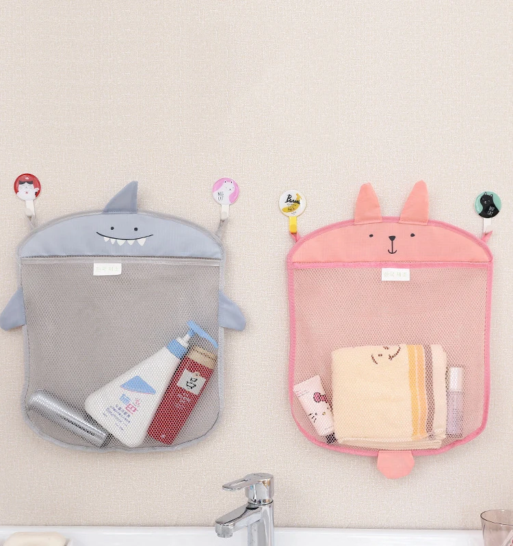 

Cartoon Cute Bathroom Hanging Storage Basket Baby Kids Bathing Toy Storage Organizer Bathroom Folding Mesh Storage Basket