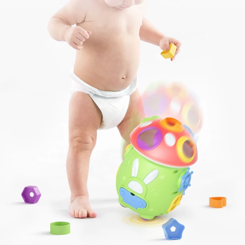 

Children's Shape Building Blocks Paired with Mushroom Cart, Early Education Multifunctional Music Light Box, Educational Baby To