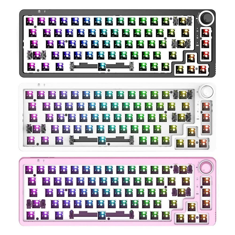 For 3Pin/5Pin Switch TM680 Knob Hot Swap Mechanical Keyboard Kit Wireless Bluetooth 3 Mode RGB Backlit Gamer 60% Keyboard images - 6