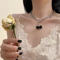 2020 new black cherry choker dark ring buckle girl collarbone necklace yuansu retro black cherry pendant necklace