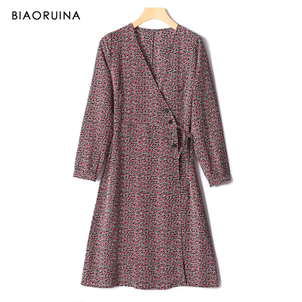 BIAORUINA женское праздничное стильное модное платье до колена с v образным вырезом и