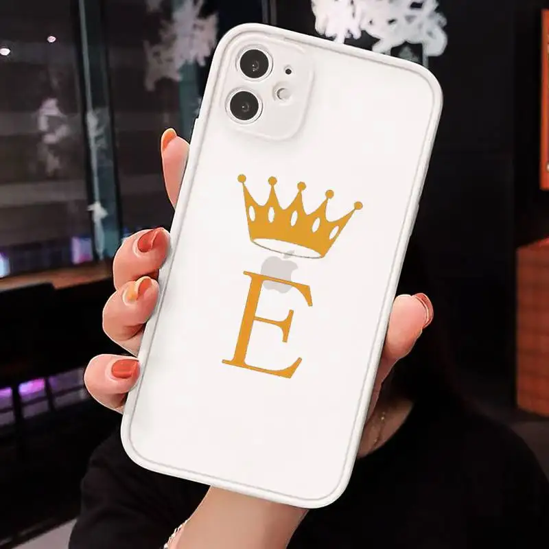 

Initial Letter A Z Crown Phone Cases matte transparent For iphone 7 8 11 12 plus mini x xs xr pro max cover