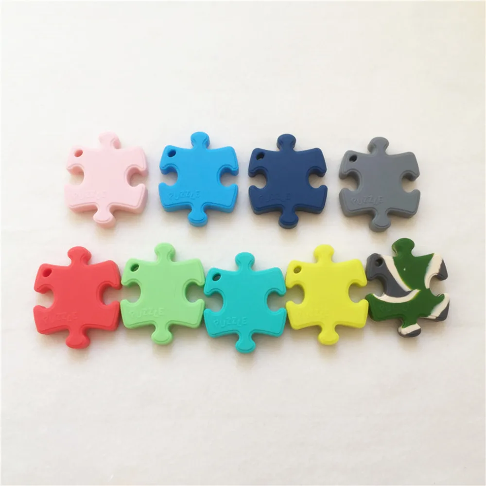 Chenkai 10PCS BPA Free Silicone Puzzles Jigsaw Teether DIY Baby Shower Pendant Nursing Pacifier Dummy Sensory Toy Accessory