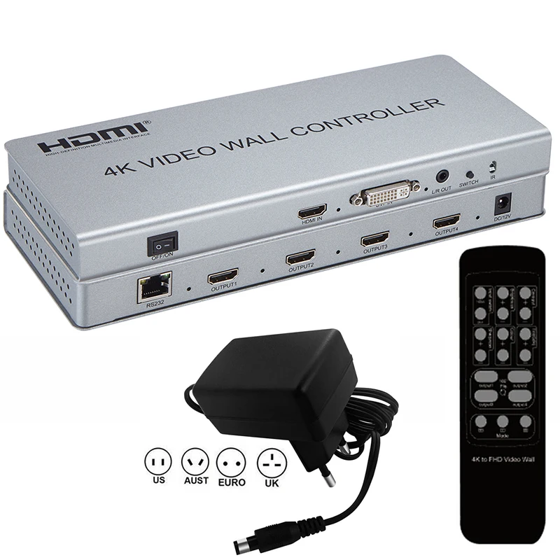 4K HDMI DVI видео настенный контроль Лер 2X2 HDMI/DVIin в 4X HDMI выход видео настенный процессор с аудио и RS232 управления