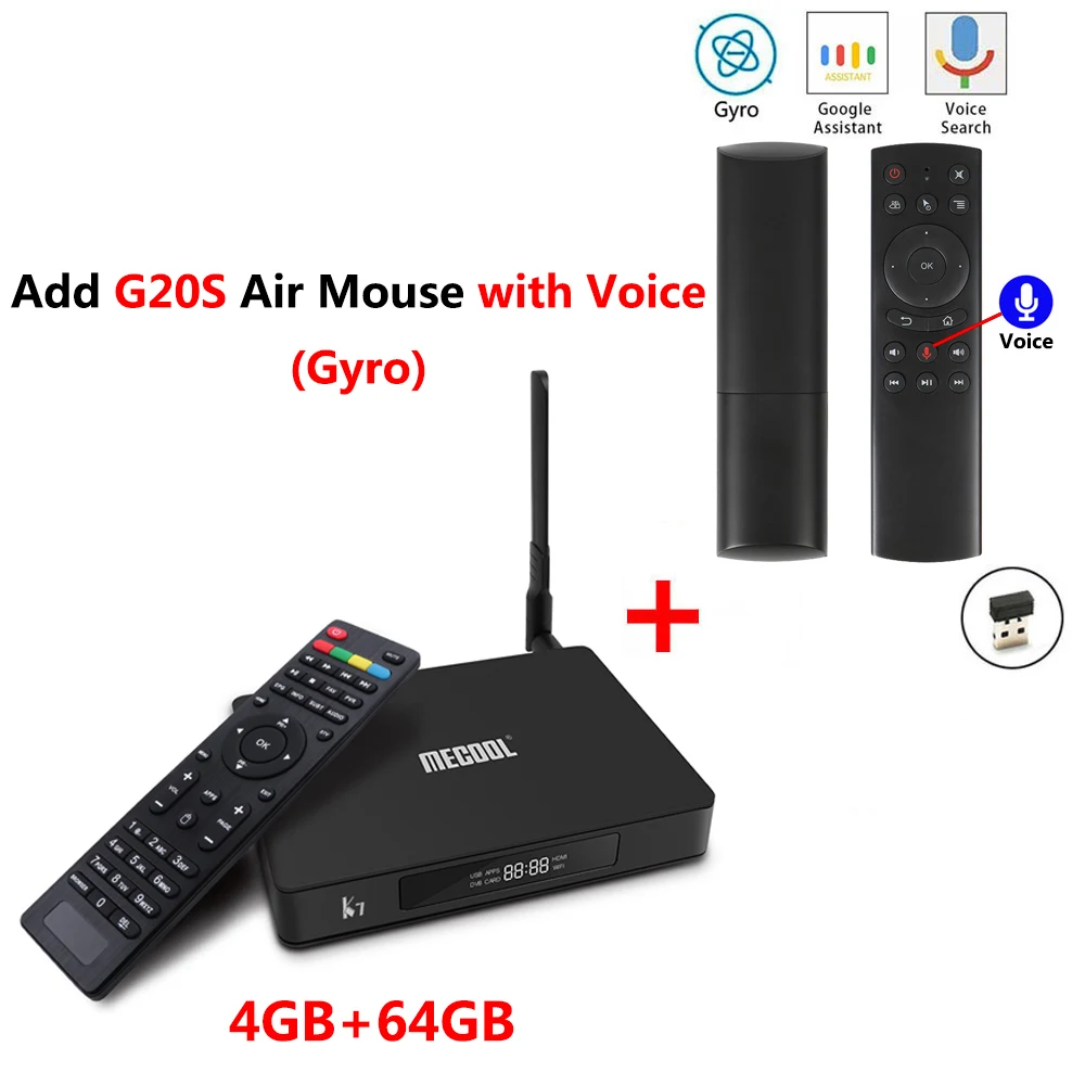 MECOOL K7 Smart Android 9,0 tv Box Amlogic S905X2 DVB-T2 DVB-S2 ТВ приемник 4 Гб DDR4 64 Гб rom 4K телеприставка DVB-C медиаплеер - Цвет: K7 add G20S