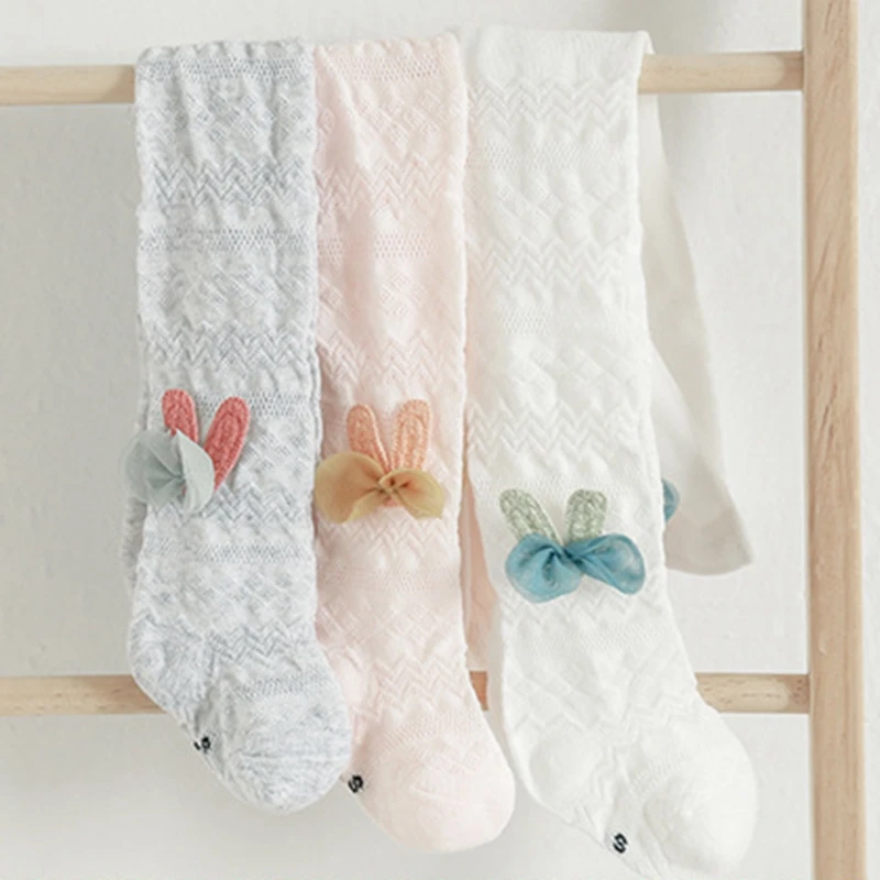 Колготки для маленьких девочек с милым бантом однотонные хлопковые дышащие