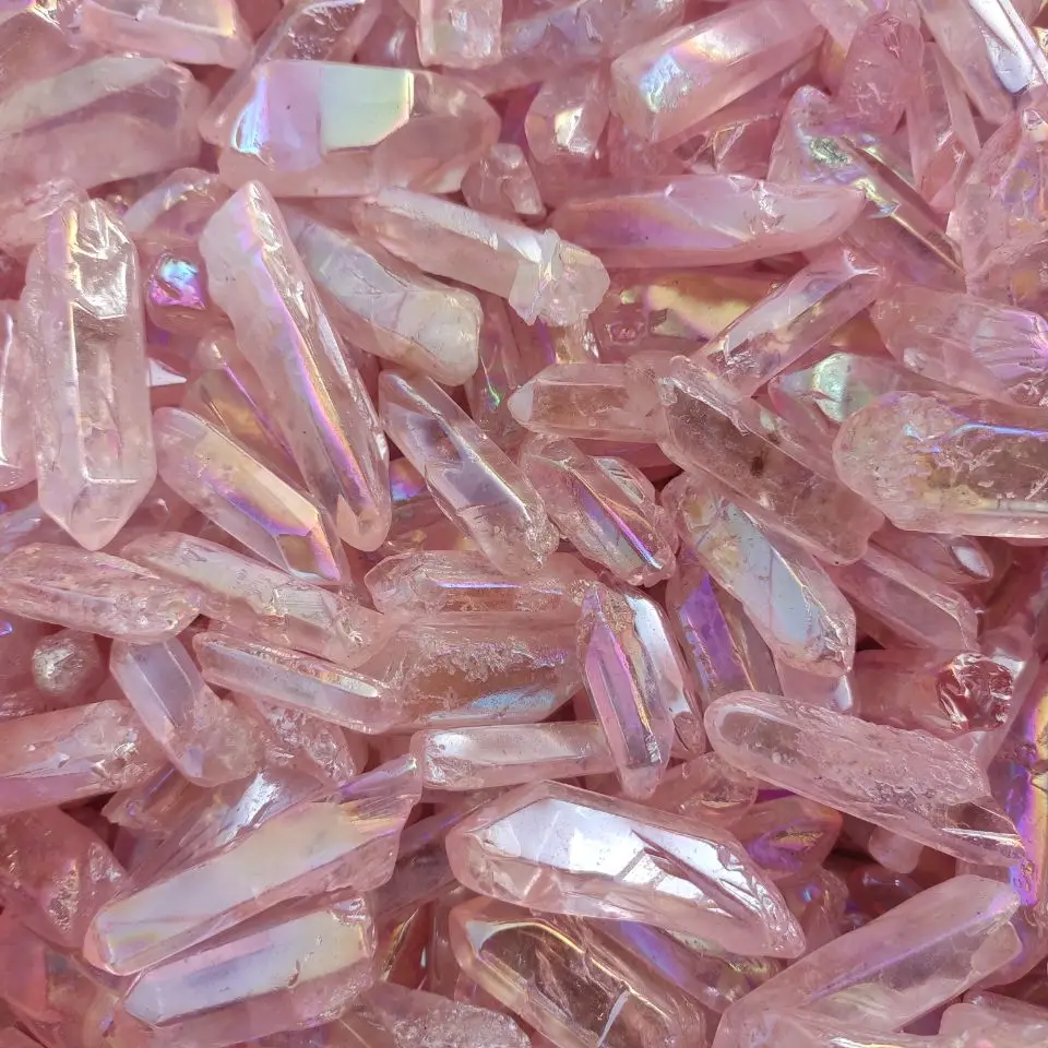 100g Pink Titanium Aura Lemurian Seed Quartz Crystal Stones Point Specimen Decoration Stones and Minerals