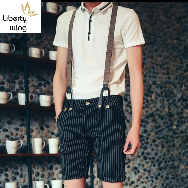 Брюки мужские с подтяжками модные штаны в британском стиле приталенные полоску