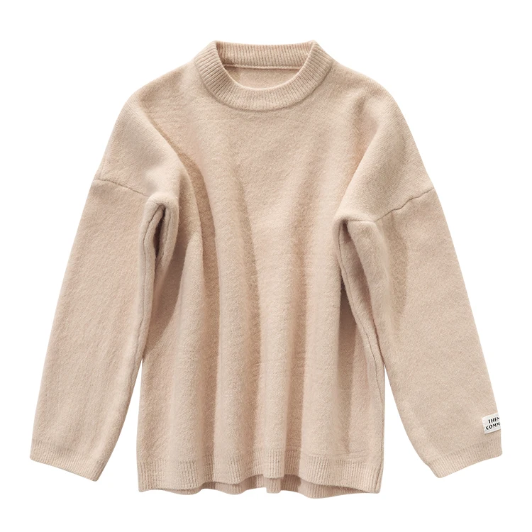 

Candy Color Long Sleeve Sweaters For Women Labeling Loose Pullovers Casual Round Collar Tops
