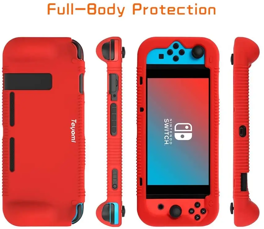Защитный силиконовый чехол для Nintendo Switch с закаленным стеклом 2 слота хранения