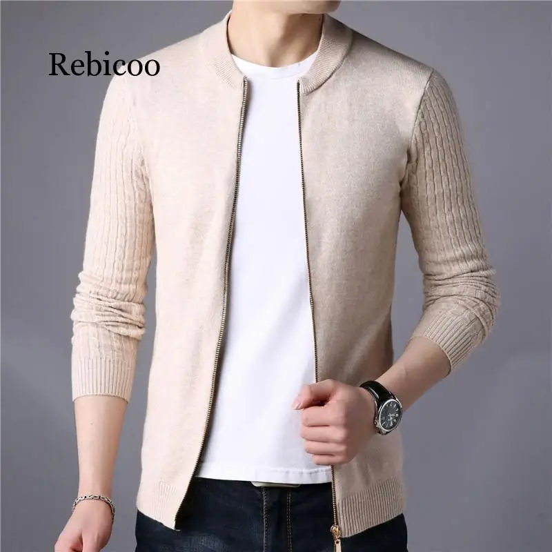 

Кардиган на молнии, свитер, Мужская зимняя трикотажная куртка с круглым вырезом, свитера, облегающие Повседневные свитера, пальто, брендова...