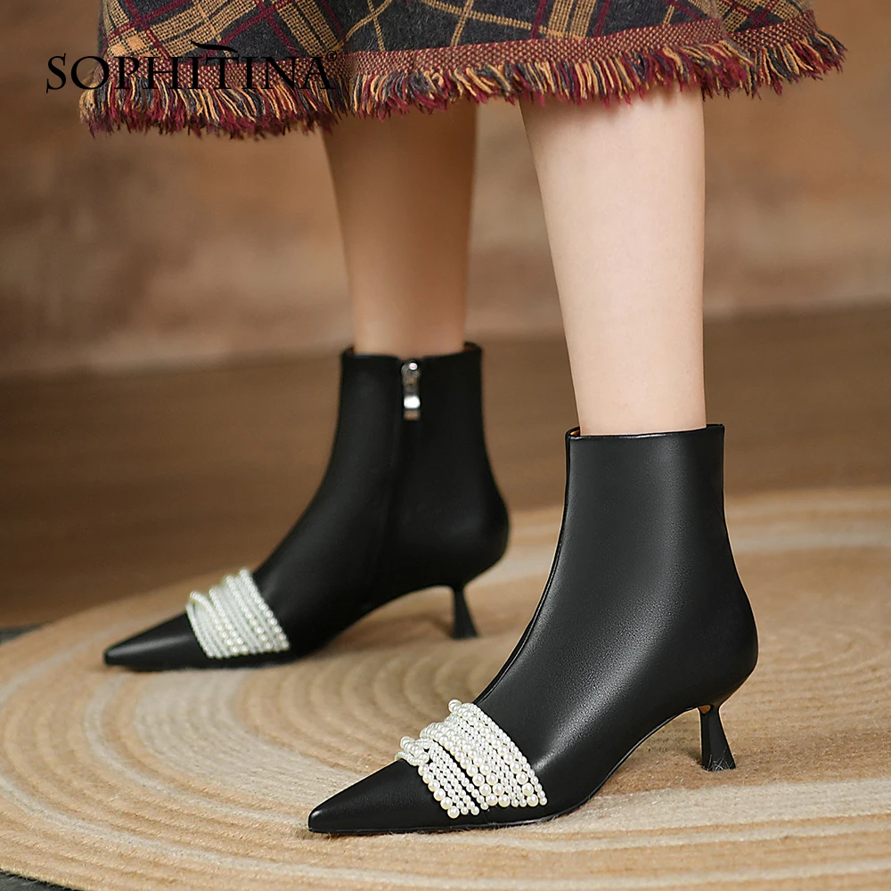 

Ботинки женские из натуральной кожи, с острым носком, на тонком каблуке