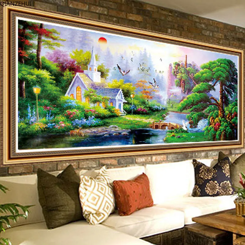 DIY Алмазная вышивка набор для рисования с круглыми камнями и полотном зеленый